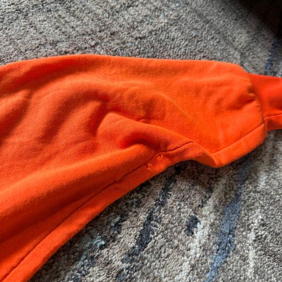 Men's Vintage 80's Waffle Lined Bright Orange Zip Up Hoodie Sweatshirt Sz Large - Picture 2 of 12